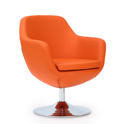 Manhattan Comfort Caisson Polished Chrome Faux Leather Swivel Accent Chair - Orange|Fauteuil d’appoint pivotant Caisson de Manhattan Comfort en chrome poli et en similicuir - orange