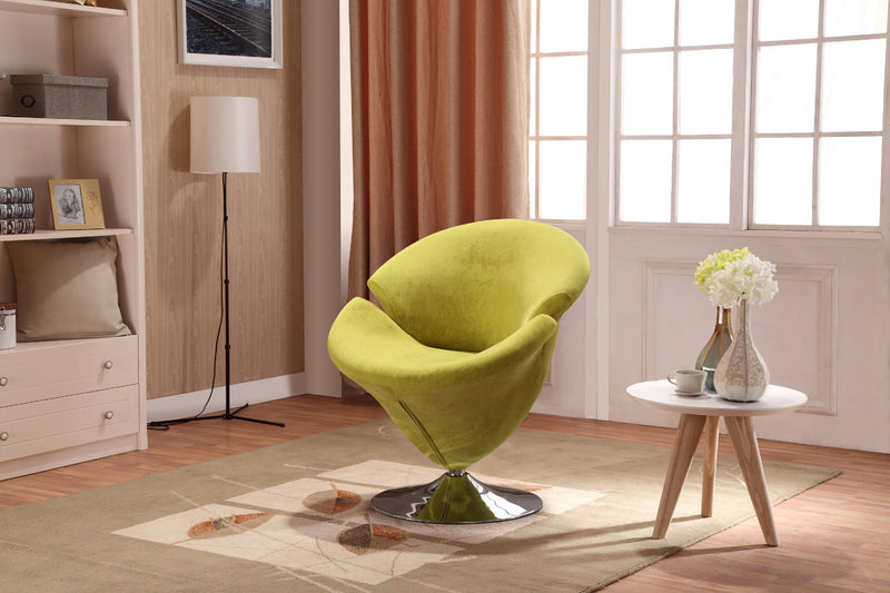 Manhattan Comfort Tulip Polished Chrome Velvet Swivel Accent Chair - Green