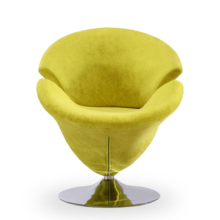 Manhattan Comfort Tulip Polished Chrome Velvet Swivel Accent Chair - Green