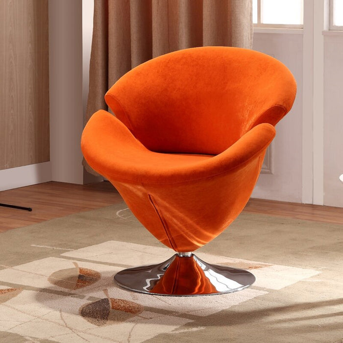 Manhattan Comfort Tulip Polished Chrome Velvet Swivel Accent Chair - Orange