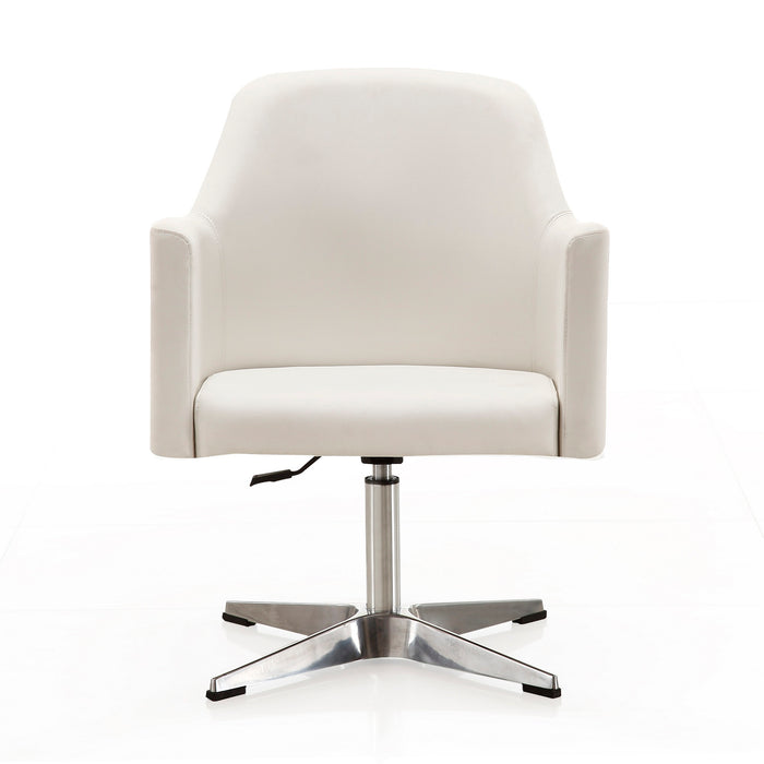 Manhattan Comfort Pelo Polished Chrome Faux Leather Adjustable Height Swivel Accent Chair - White