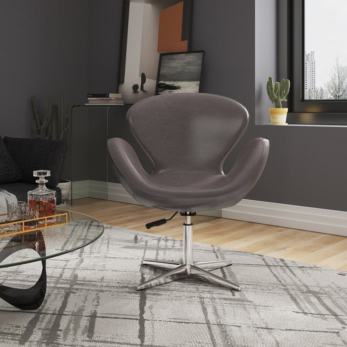 Manhattan Comfort Raspberry Polished Chrome Faux Leather Adjustable Swivel Chair - Pebble