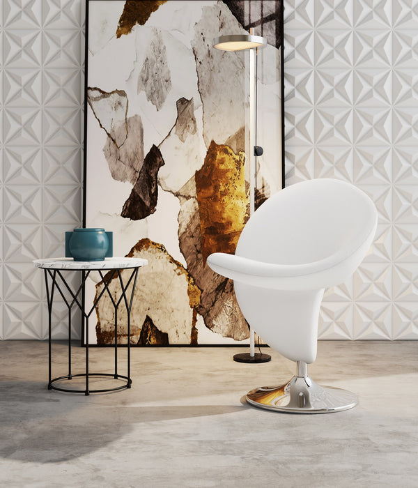 Manhattan Comfort Curl Polished Chrome Wool Blend Swivel Accent Chair - Cream