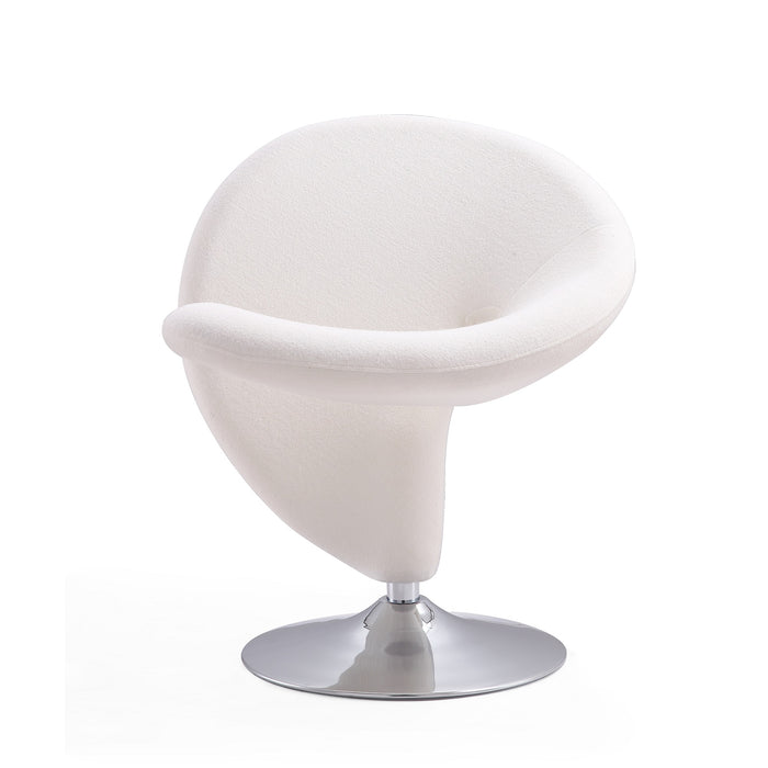Manhattan Comfort Curl Polished Chrome Wool Blend Swivel Accent Chair - Cream