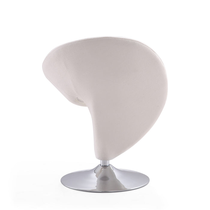 Manhattan Comfort Curl Polished Chrome Wool Blend Swivel Accent Chair - Cream
