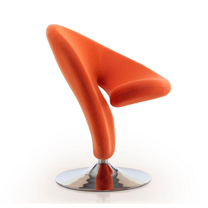 Manhattan Comfort Curl Polished Chrome Wool Blend Swivel Accent Chair - Orange