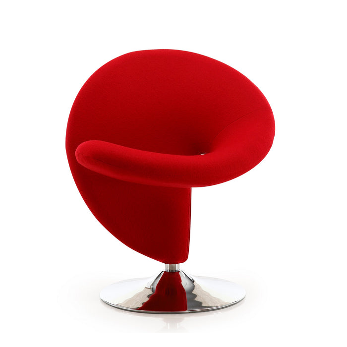 Manhattan Comfort Curl Polished Chrome Wool Blend Swivel Accent Chair - Red