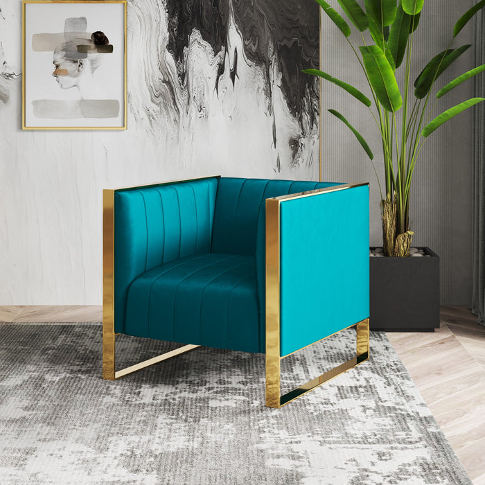 Manhattan Comfort Trillium Velvet Accent Chair - Teal & Gold