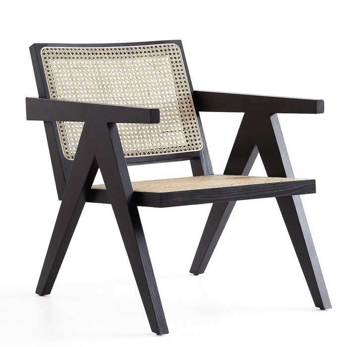 Manhattan Comfort Hamlet Accent Chair - Black & Natural Cane