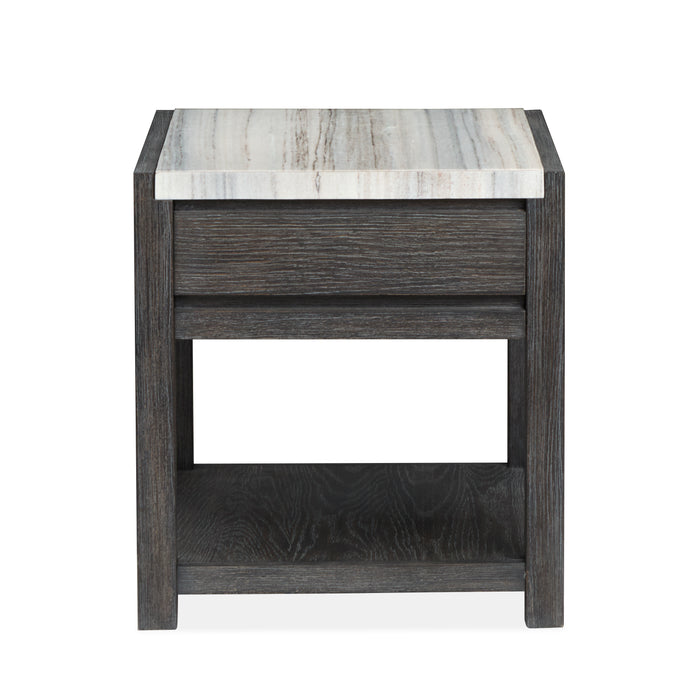 Alders 22\" Marble Top End Table with Storage- Ravenwood Black