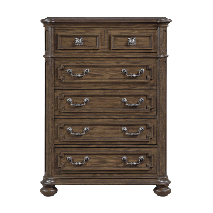 Ambrose Bedroom Chest of Drawers with Lift-Top Storage Tray, 6-Drawer, 38\"W x 52.5\"H – Brown