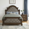 Ambrose Panel Bed with Headboard & Frame, Wooden, Fabric, Brown - Queen Size | Lit à panneaux Ambrose en bois et en tissu avec tête de lit et cadre de lit, brun - format grand lit