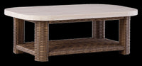 Banff Outdoor Patio Coffee Table - Resin Wicker & Aluminum, Weather Resistant - Brown/Beige 