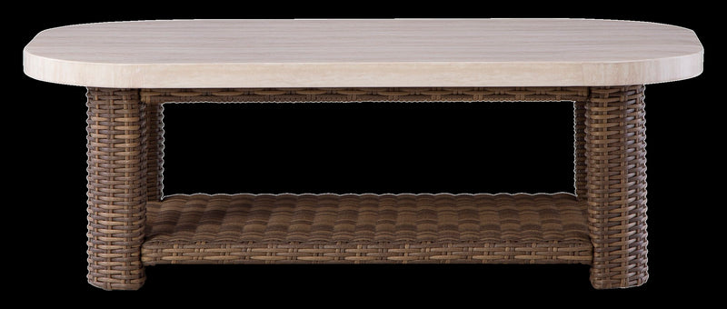 Banff Outdoor Patio Coffee Table - Resin Wicker & Aluminum, Weather Resistant - Brown/Beige