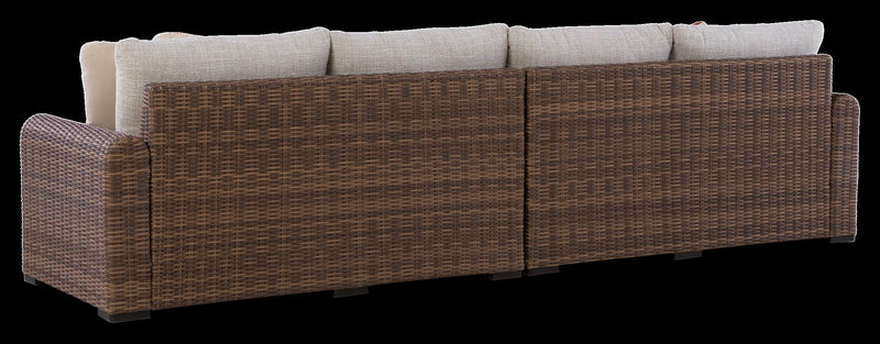 Banff Outdoor Patio RAF/LAF Loveseats, Set of 2 - Resin Wicker & Nuvella Fabric - Brown/Beige