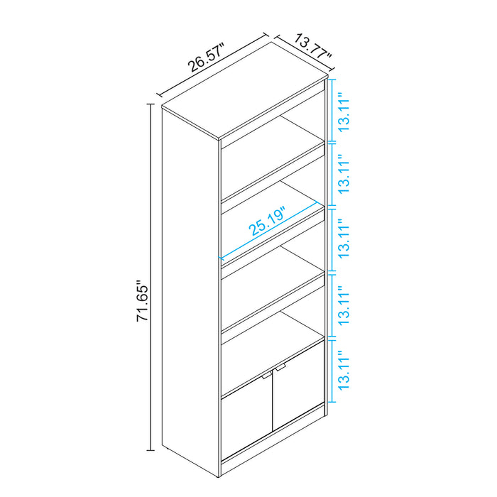 Manhattan Comfort Mid-Century Modern Ratzer Bookcase with 5 Shelves - Brown & White