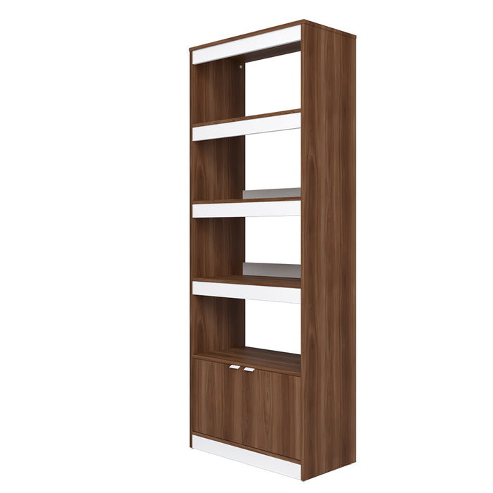 Manhattan Comfort Mid-Century Modern Ratzer Bookcase with 5 Shelves - Brown & White