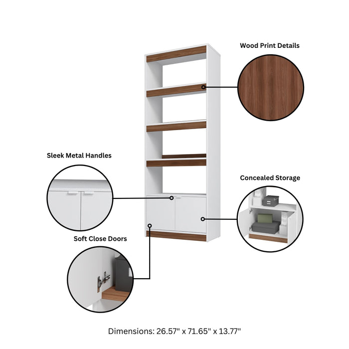 Manhattan Comfort Mid-Century Modern Ratzer Bookcase with 5 Shelves - White & Brown