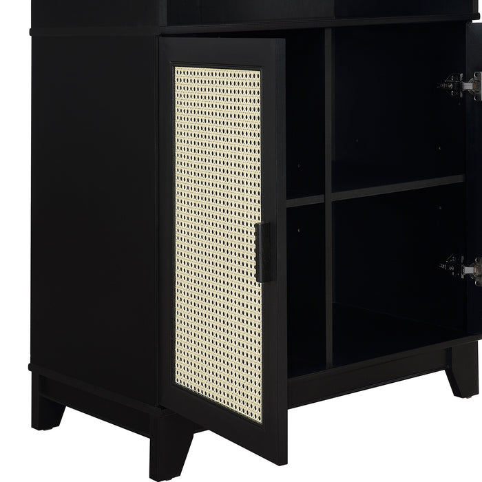 Manhattan Comfort Sheridan Modern Cane Bookcase with Adjustable Shelves - Black