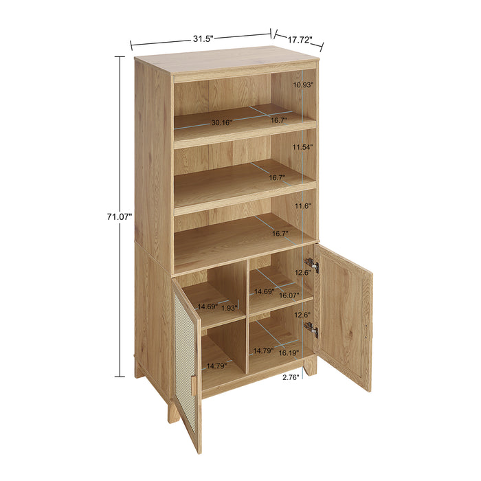 Manhattan Comfort Sheridan Modern Cane Bookcase with Adjustable Shelves - Natural