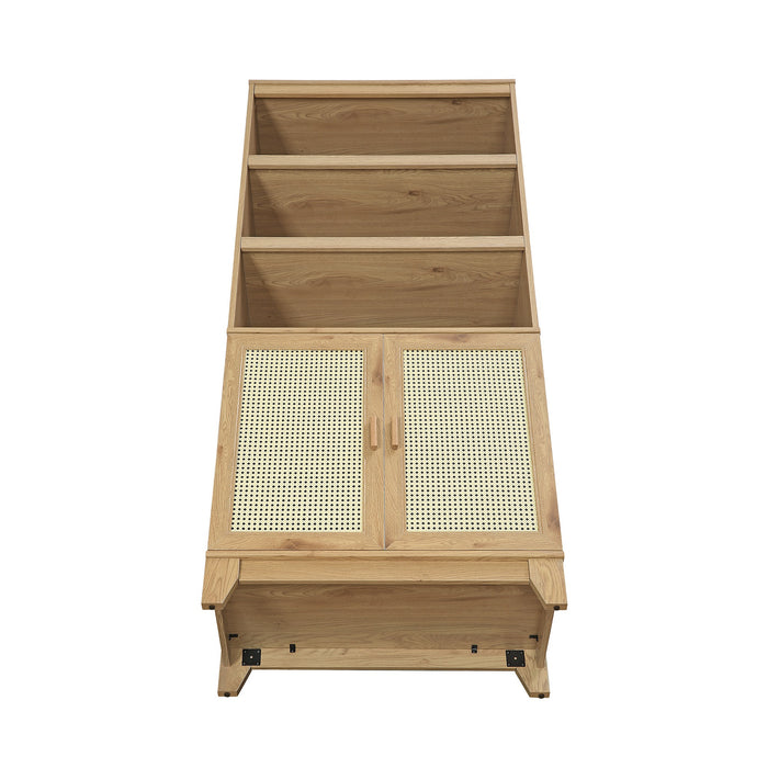 Manhattan Comfort Sheridan Modern Cane Bookcase with Adjustable Shelves - Natural