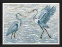 26x34 Blue Pelicans Framed Matted Glass Art - 26
