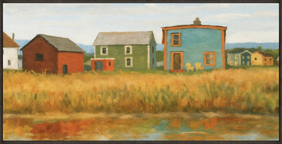 Lake Houses Framed Acrylic Touch Art  - 25" x 49" | Œuvre d’art tactile en acrylique encadrée « Lake Houses » - 25 po x 49 po