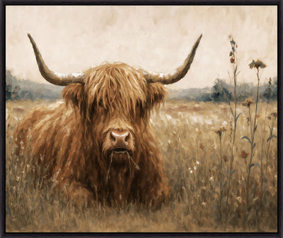 Resting Bull Framed Canvas Art - 21" x 25" | Œuvre d’art encadrée « Resting Bull » sur toile - 21 po x 25 po