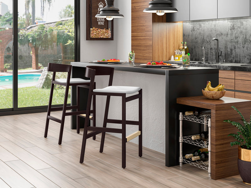 Manhattan Comfort Klismos 40.75\" Beech Wood Barstool - Ivory & Dark Walnut