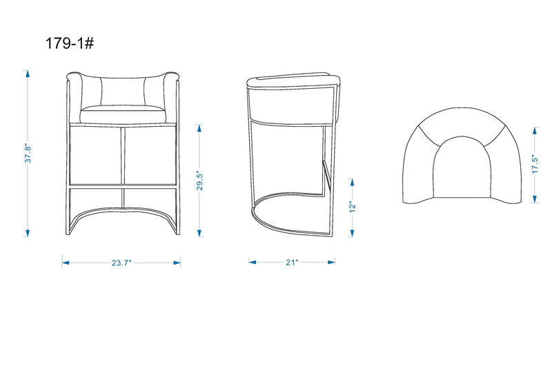 Manhattan Comfort Cosmopolitan 37.8\" Metal Barstool - Grey & Black