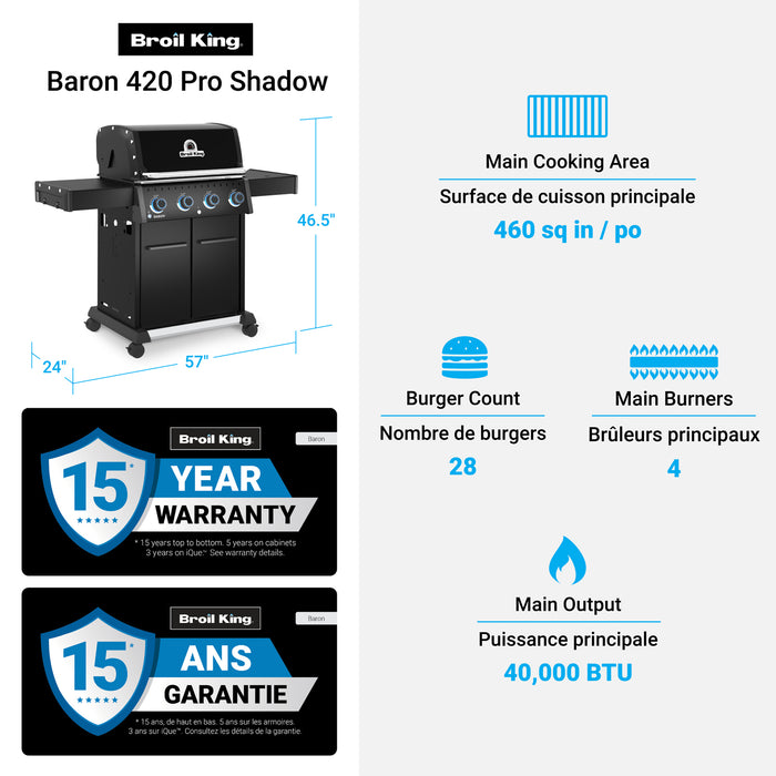 Broil King Baron 420 Pro Shadow 4-Burner 40,000-BTU Natural Gas BBQ - 674117 Grill