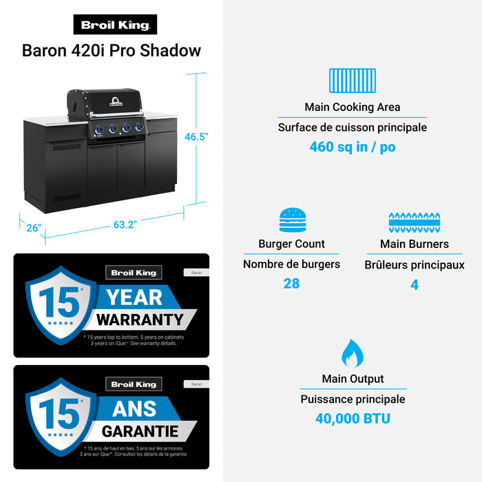 Broil King Baron 420i Shadow 4-Burner Built-In 40,000-BTU Natural Gas BBQ - 875817 Grill