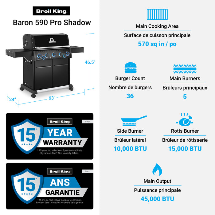 Broil King Baron 590 Pro Shadow 5-Burner 45,000-BTU Natural Gas BBQ - 675147 Grill
