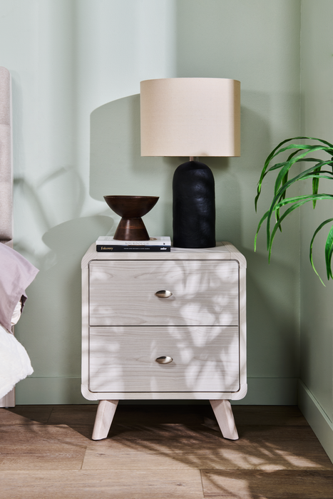 Cami Bedside 2-Drawer Nightstand, Mid-Century Modern, 17\"W x 24.8\"H - Grey Oak