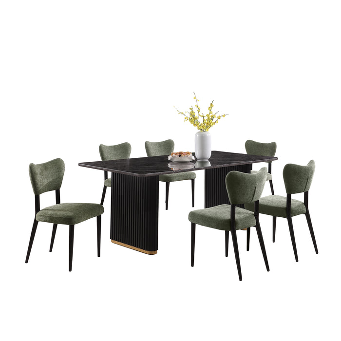 Kort & Co. Capri 7pc Dining Set with Table & 6 Chairs, Gold Accent, Pedestal Base, 72\"W – Green