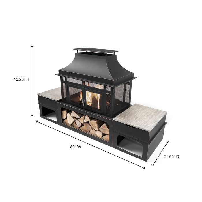 Deko  Living 80\" Metal Wood Burner Fireplace 