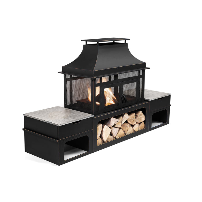 Deko  Living 80\" Metal Wood Burner Fireplace 