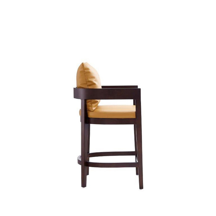 Manhattan Comfort Ritz 34\" Beech Wood Counter Height Barstool - Camel & Dark Walnut