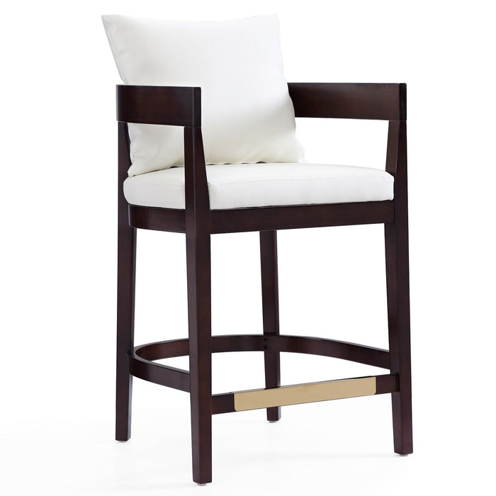 Manhattan Comfort Ritz 34\" Beech Wood Counter Height Barstool - Ivory & Dark Walnut