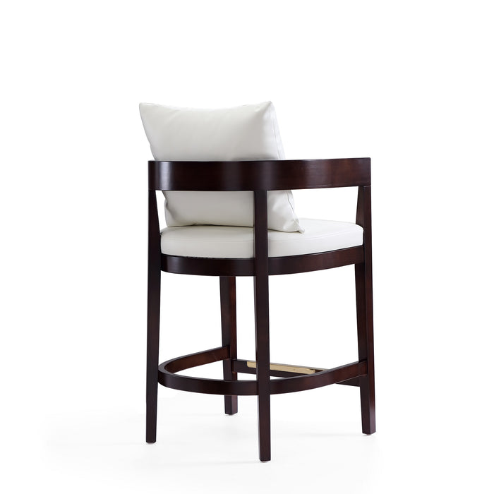 Manhattan Comfort Ritz 34\" Beech Wood Counter Height Barstool - Ivory & Dark Walnut