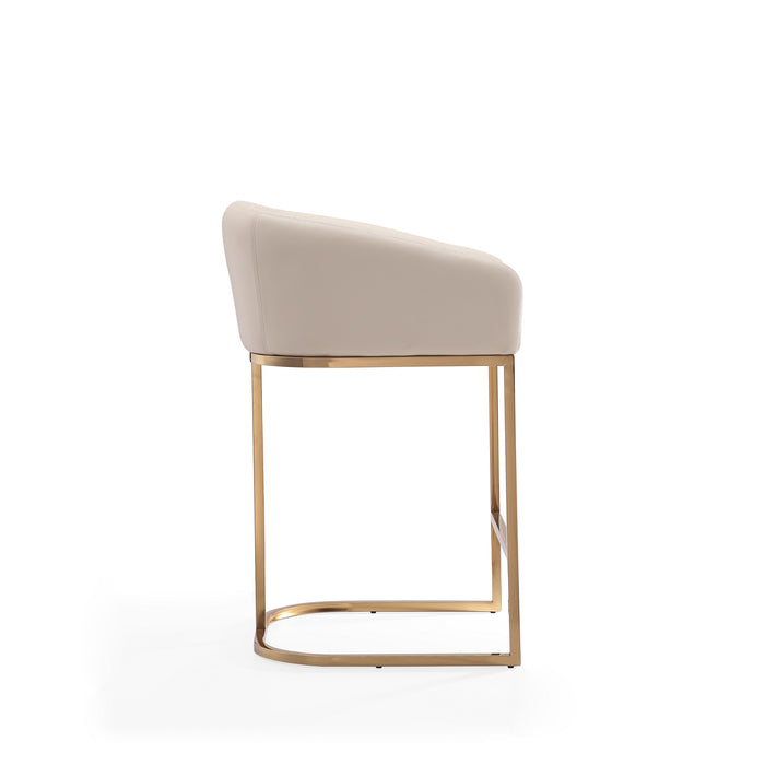 Manhattan Comfort Louvre 36\" Stainless Steel Counter Height Barstool - Cream & Titanium Gold