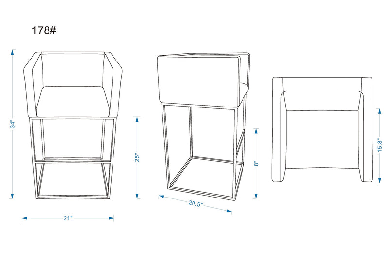Manhattan Comfort Embassy 34\" Metal Counter Height Barstool - Grey & Black