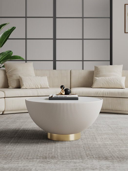 Manhattan Comfort Modern Anderson Coffee Table Upholstered Leatherette with Ceramic Faux Marble Tabletop - Cream