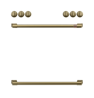 Café Brushed Brass Handle and Knob Kit for Range - CXFCGHKPMCG|Trousse de poignées et de boutons Café laiton brossé pour cuisinière - CXFCGHKPMCG