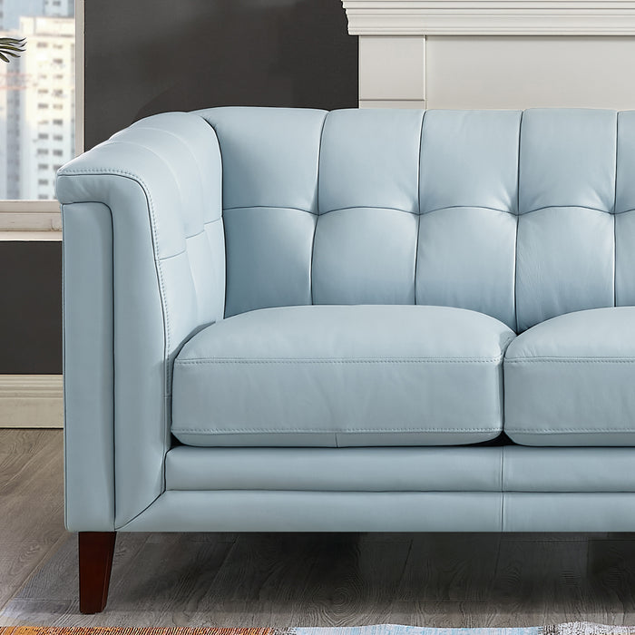 Hydeline Bodie Leather Loveseat - Spa Blue