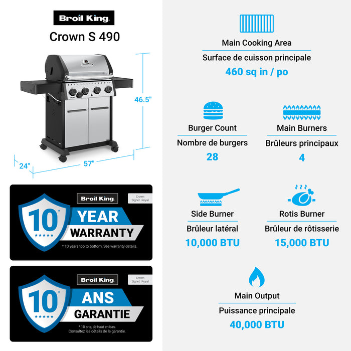 Broil King Crown S 440 4-Burner 40,000-BTU Propane Gas BBQ - 865364 Grill