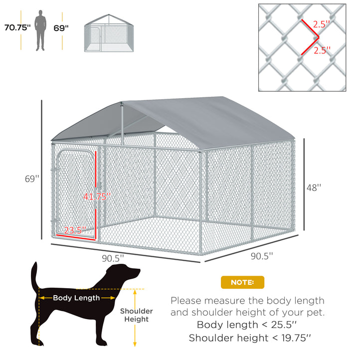 Pawhut Dog Kennel Outdoor Run Fence With Roof, Steel Lock, Mesh Sidewalls For Backyard & Patio, 7.5' X 7.5' X 5.7'