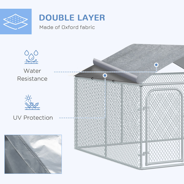 Pawhut Dog Kennel Outdoor Run Fence With Roof, Steel Lock, Mesh Sidewalls For Backyard & Patio, 7.5' X 7.5' X 5.7'