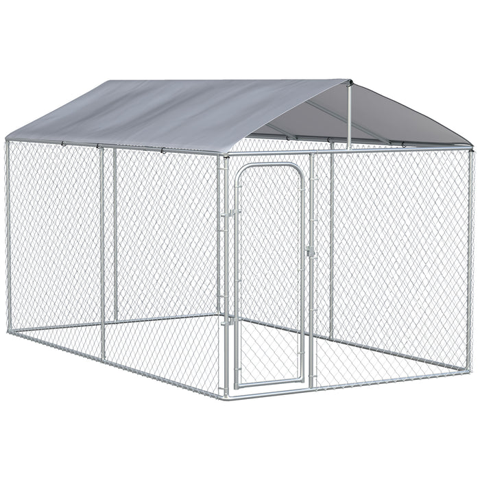 Pawhut Dog Kennel Outdoor Run Fence With Roof, Steel Lock, Mesh Sidewalls For Backyard & Patio, 13.1' X 7.5' X 7.5'