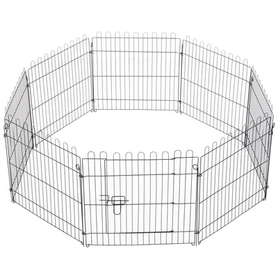 Pawhut 30inch 8-panel Octagon Pet Exercise Playpen Crate Foldable Dog Cage Pen Puppy Kennel, Black|Pawhut 30 Pouces 8 Panneaux Parc Pour Animaux De Compagnie En Metal Interieur Exterieur Exercice Chi
